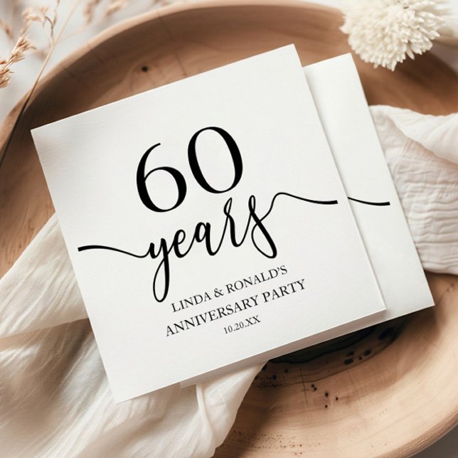 Serviette En Papier Élégant Noir blanc 60e anniversaire de Mariage (Créateur téléchargé)