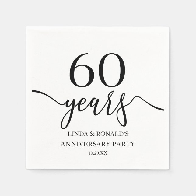 Serviette En Papier Élégant Noir blanc 60e anniversaire de Mariage (Devant)