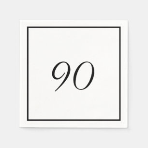 Serviette En Papier Elégant noir blanc 90e anniversaire