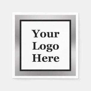 Serviette En Papier Élégant noir blanc et argent Votre logo ici