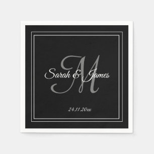 Serviette En Papier Élégant noir blanc Monogramme papier Mariage Napki