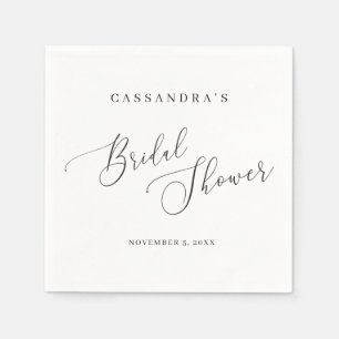 Serviette En Papier Élégant noir blanc Script Fête des mariées simple