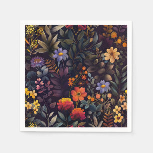 Serviette En Papier Élégant noir coloré floral