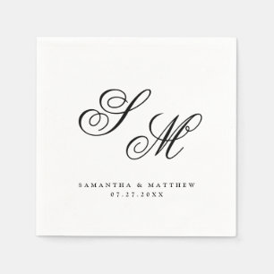 Serviette En Papier Élégant Noir Initiales Monogramme Mariage officiel