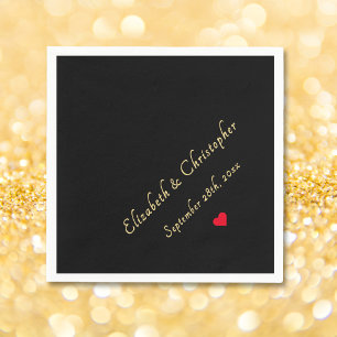 Serviette En Papier Elégant Noir Monogramme de mariage Noir Cocktail