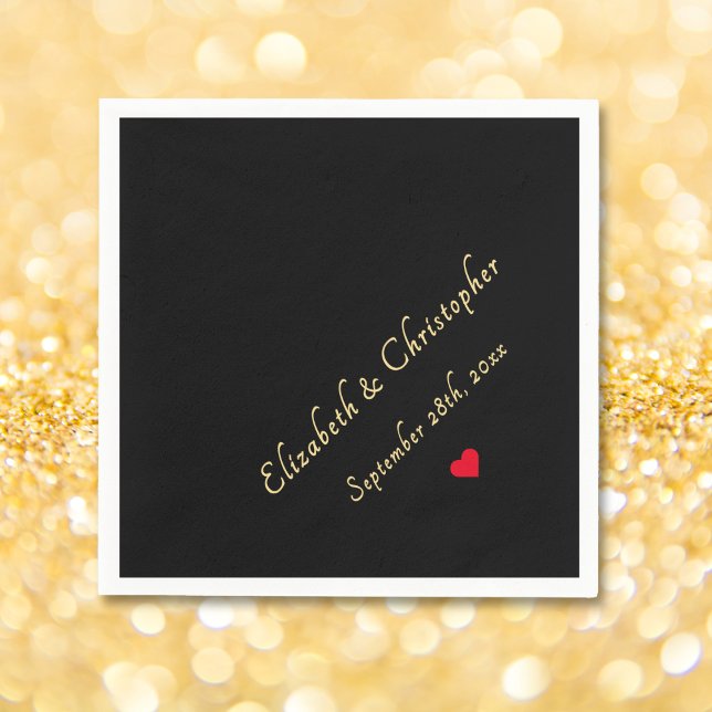 Serviette En Papier Elégant Noir Monogramme de mariage Noir Cocktail (Elegant Black Gold Monogram Wedding Party Cocktail Napkins)