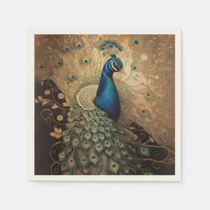 Serviette En Papier Elégant oiseau de paon doré