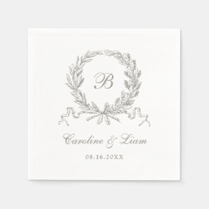 Serviette En Papier Élégant Olive Chêne Wreath Vintage Mariage Monogra