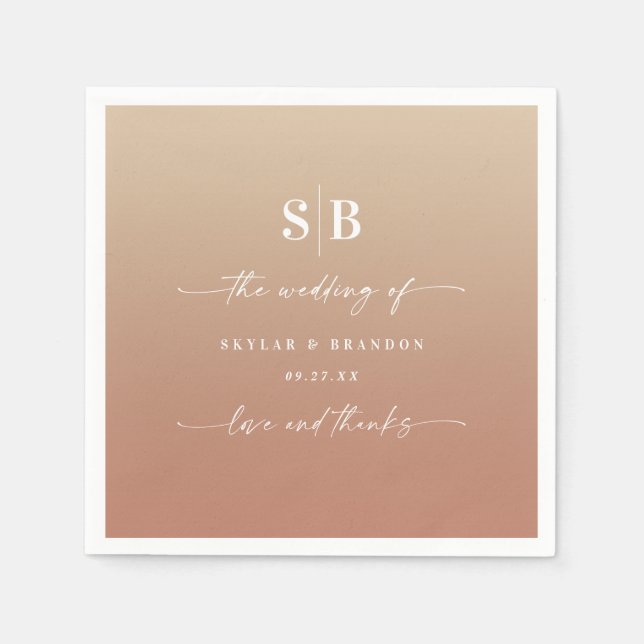 Serviette En Papier Elegant Ombre Clay & Gold Monogramme Mariage (Devant)