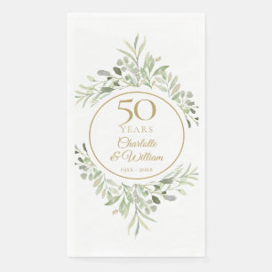 Serviette En Papier Élégant or 50e anniversaire de mariage verdure