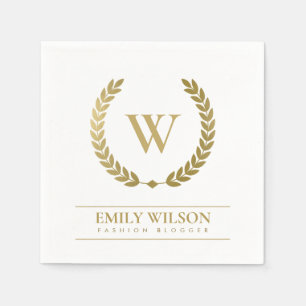 SERVIETTE EN PAPIER ÉLÉGANT OR FLORAL LAUREL WREATING MONOGRAM INITIAL