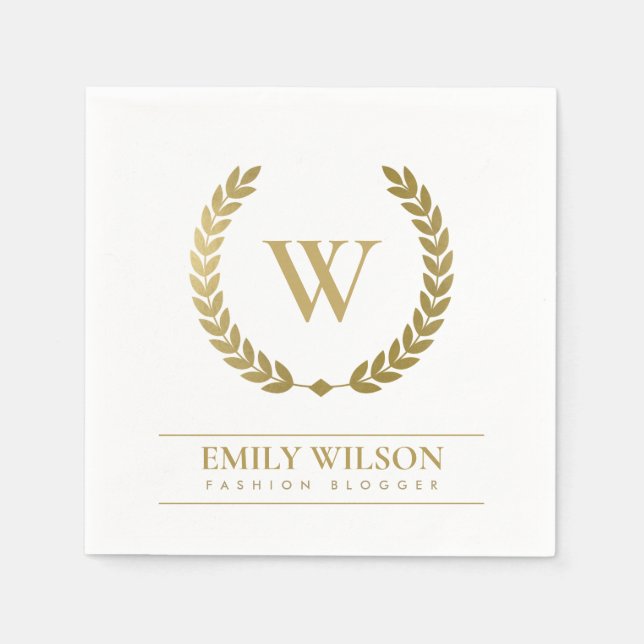 SERVIETTE EN PAPIER ÉLÉGANT OR FLORAL LAUREL WREATING MONOGRAM INITIAL (Devant)