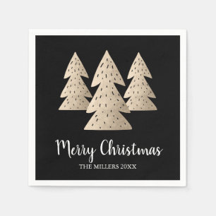 Serviette En Papier Elégant or moderne et noir Joyeux sapin de Noël