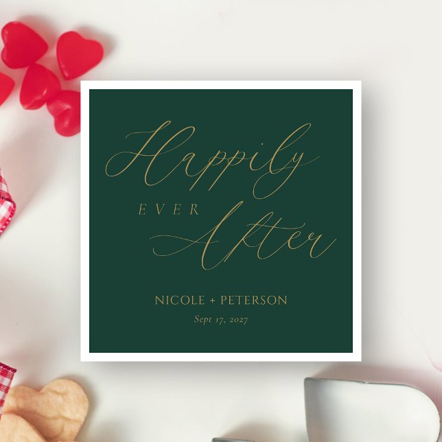 Serviette En Papier Élégant or Script Emerald Green Mariage serviettes (Personalized Elegant Gold Script Emerald Green Wedding Napkins
)