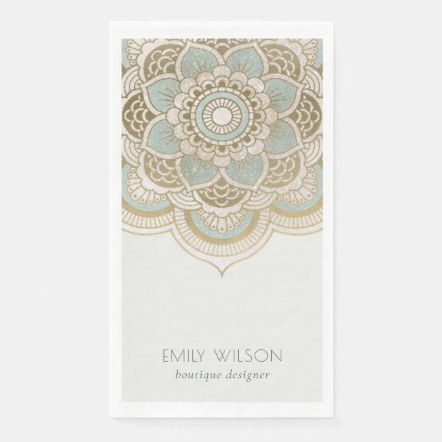 Serviette En Papier Elégant Ornate Gold Foil Turquoise Turquoise Manda (Devant)