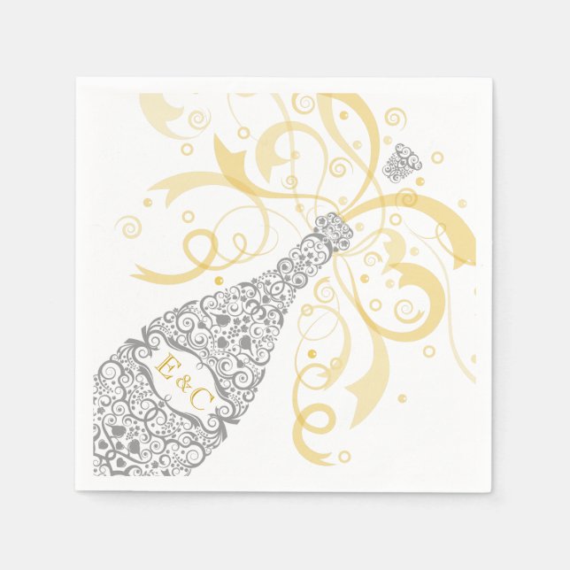 Serviette En Papier Élégant Papier de bouteille de champagne Napkin (Devant)