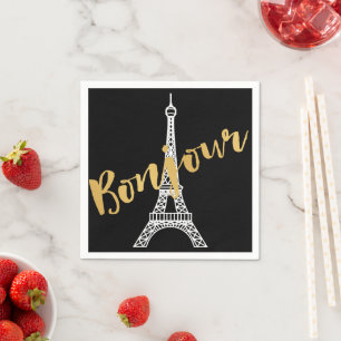 Serviette En Papier Élégant papier de la tour Eiffel Bonjour
