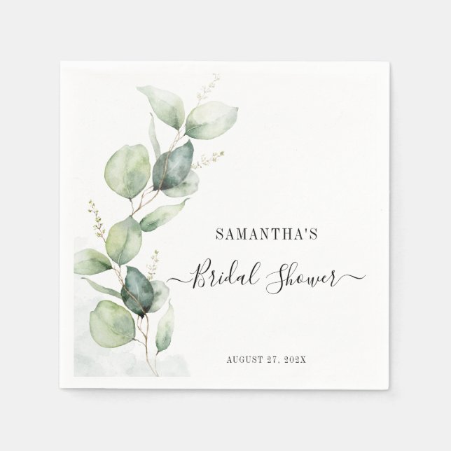 Serviette En Papier Elégant papier Fête des mariées Eucalyptus aquarel (Devant)