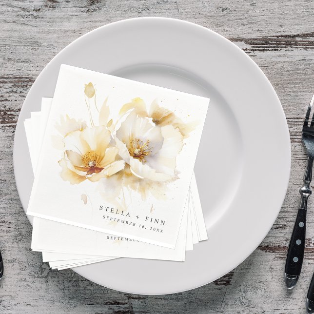 Serviette En Papier Élégant papier Mariage blanc jaune or (Elegant White Yellow Gold Flower Wedding Paper Napkins)