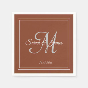 Serviette En Papier Élégant papier Mariage en terre cuite et monogramm