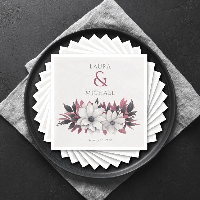 Serviette En Papier Élégant papier Mariage magenta noir floral (Créateur téléchargé)