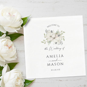 Serviette En Papier Élégant Papier Minimaliste Fleurs Blanches Mariage