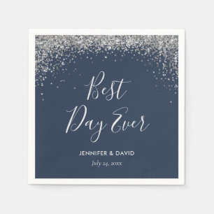 Serviette En Papier Elégant Parties scintillant Argent Confetti Mariag