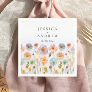 Serviette En Papier Élégant Pastel rose Fleur sauvage Mariage