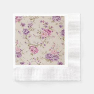 Serviette En Papier Élégant Pastel Rose & Purple Garden Blooms