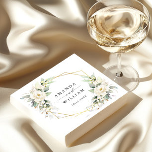 Serviette En Papier Elégant Pastel White Roses Eucalyptus Mariage