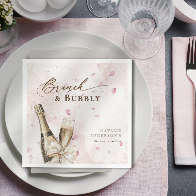 Serviette En Papier Élégant Pétale Brunch & Bubbly Enterrement de Vie  (Elegant Petals Brunch & Bubbly Bridal Shower Napkins )