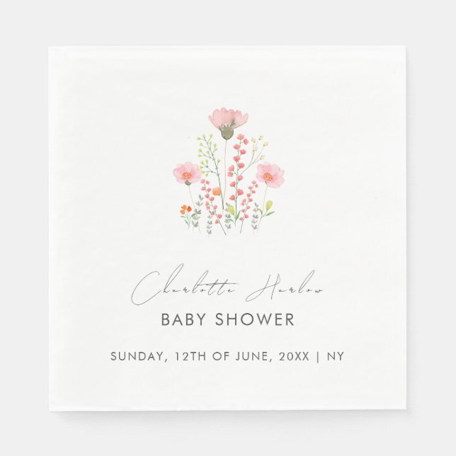 Serviette En Papier Elégant petit Baby shower Fleur sauvage moderne (Devant)