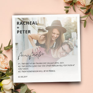 Serviette En Papier Elégant Photo Simple Couple Fun Fact pour Mariage