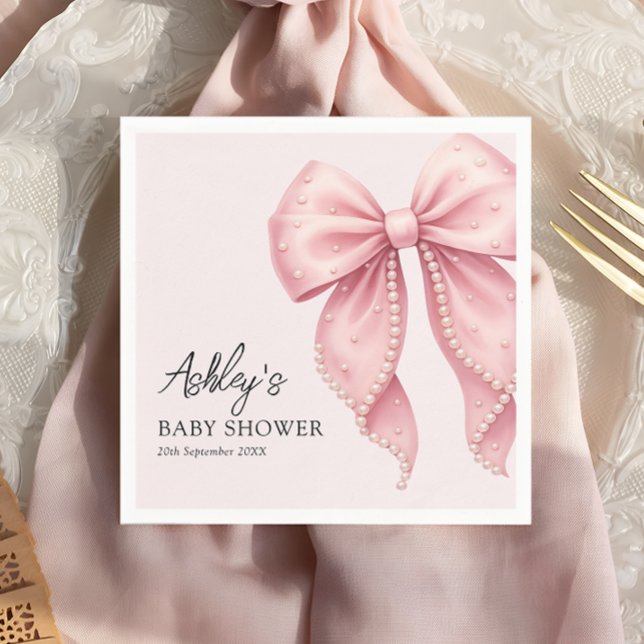 Serviette En Papier Elegant Pink Bow Baby Shower (Créateur téléchargé)