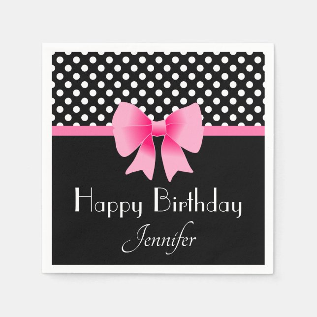 Serviette En Papier Elégant Pink Bow heureux anniversaire (Devant)