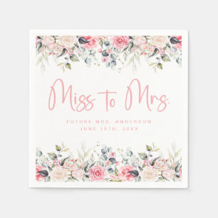 Serviette En Papier Élégant Pink Floral Miss À Mme Fête des mariées