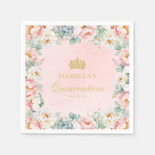 Serviette En Papier Elégant Pink Gold Floral Quinceañera Party