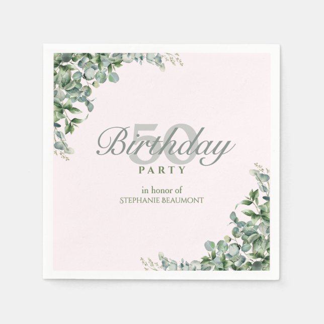 Serviette En Papier Elegant Pink Green Flower Women's 50th Birthday  (Devant)