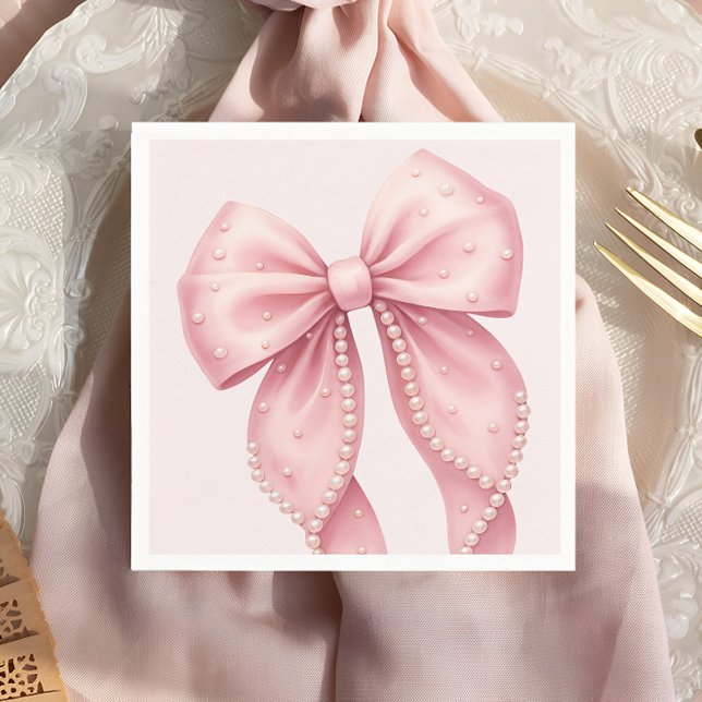 Serviette En Papier Elegant Pink Pearl Bow Baby Shower (Créateur téléchargé)