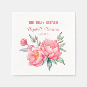 Serviette En Papier Elégant Pink Peony Botanical Anniversaire Brunch