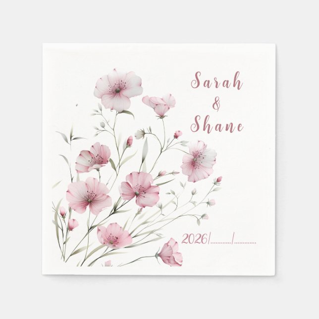 Serviette En Papier Elegant Pink Wildflower Botanical  Wedding (Devant)
