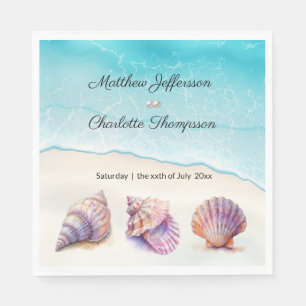 Serviette En Papier Elégant Plage Mariage Coquillages Perles Nautiques