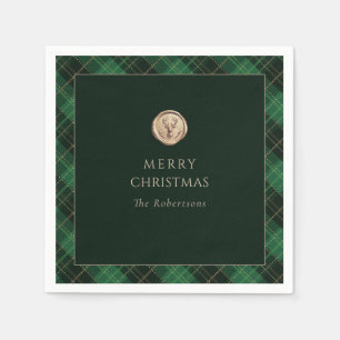 Serviette En Papier Élégant Plaid Vert Joyeux Noël Fête de Noël