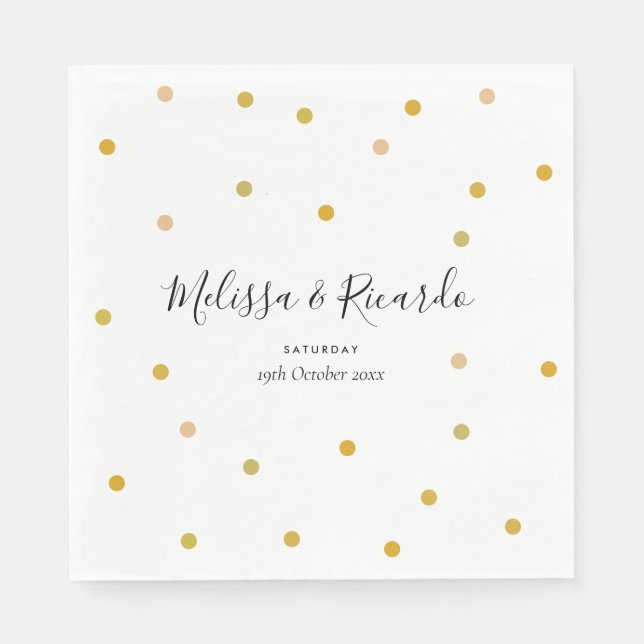 Serviette En Papier Élégant Pois or Mariage (Devant)