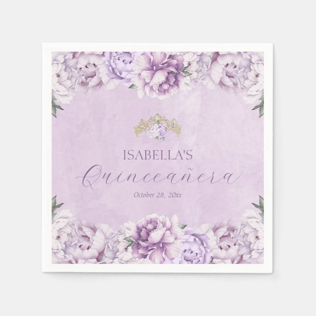Serviette En Papier Élégant Purple Floral Party Quinceañera (Devant)
