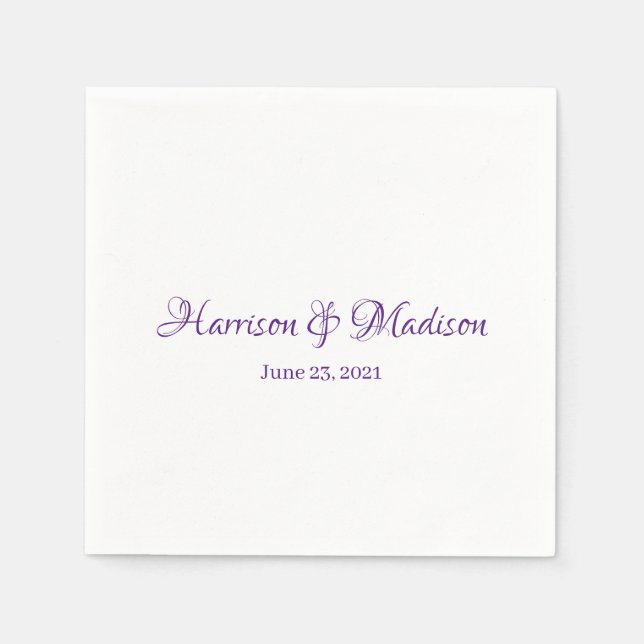 Serviette En Papier Élégant Purple Nom de script personnalisé Date Mar (Devant)