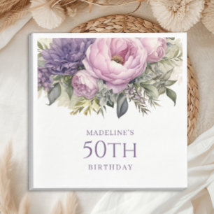 Serviette En Papier Élégant Purple Rose Floral 50e anniversaire