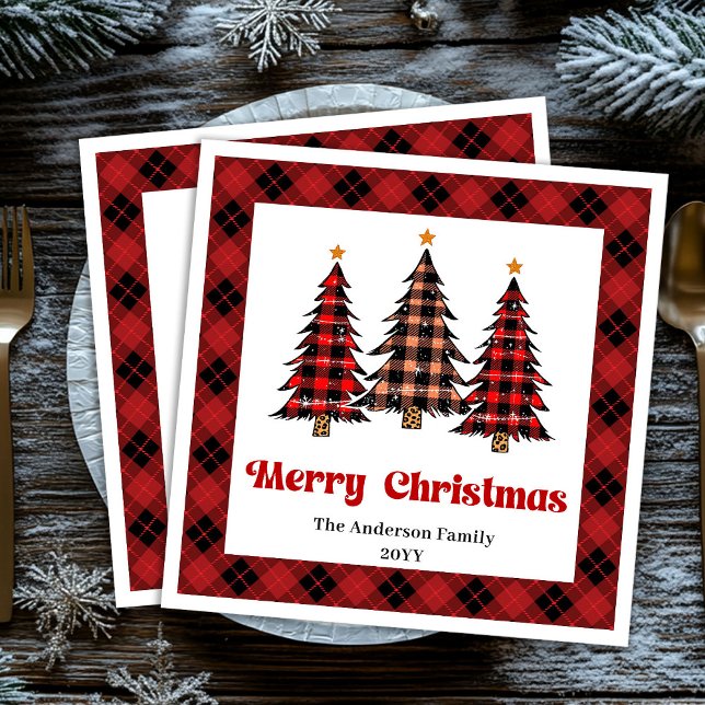 Serviette En Papier Elegant Red Black Plaid Napkin for Holiday Table (Elegant Red Black Plaid Napkin for Holiday Table)