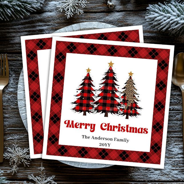 Serviette En Papier Elegant Red Black Tartan Napkin Custom Name (Elegant Red Black Tartan Napkin Custom Name)