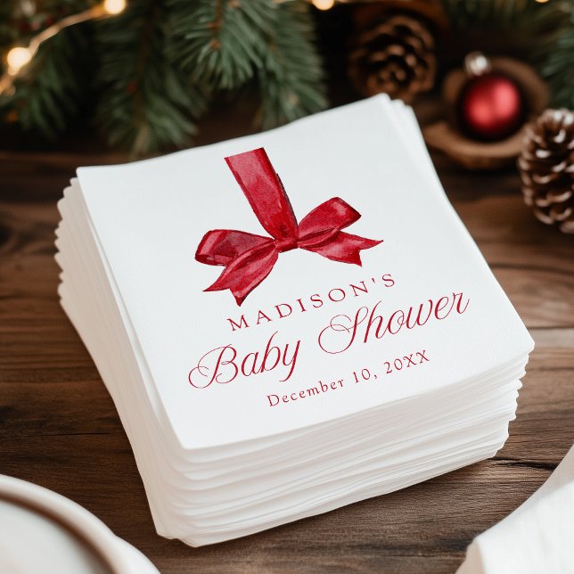 Serviette En Papier Elegant Red Bow Christmas Baby Shower (Créateur téléchargé)